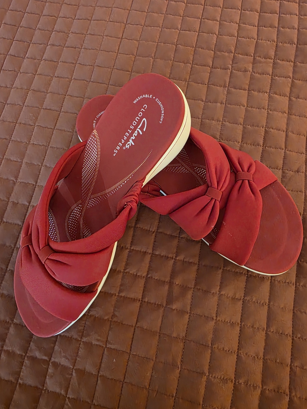 Clarks Women’s Red Knotted Slide Sandals